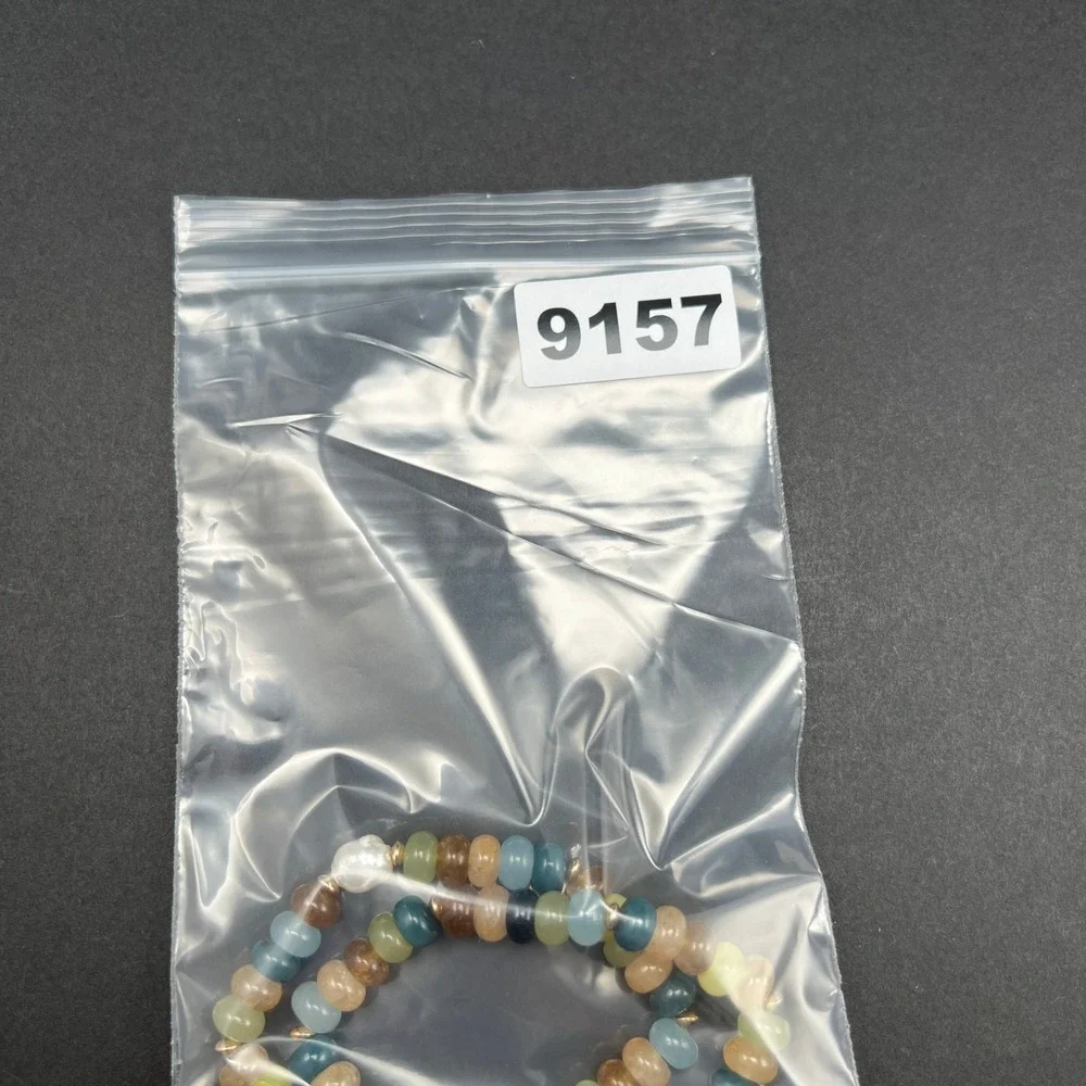 Gemstone Beaded Bracelets Multi Color Rondelle Faux Pearl Stretch 2pc 6.5